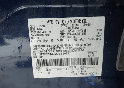 2016 Ford Edge Sel из США, поврежденный, VIN 2FMPK4J95GBB50512